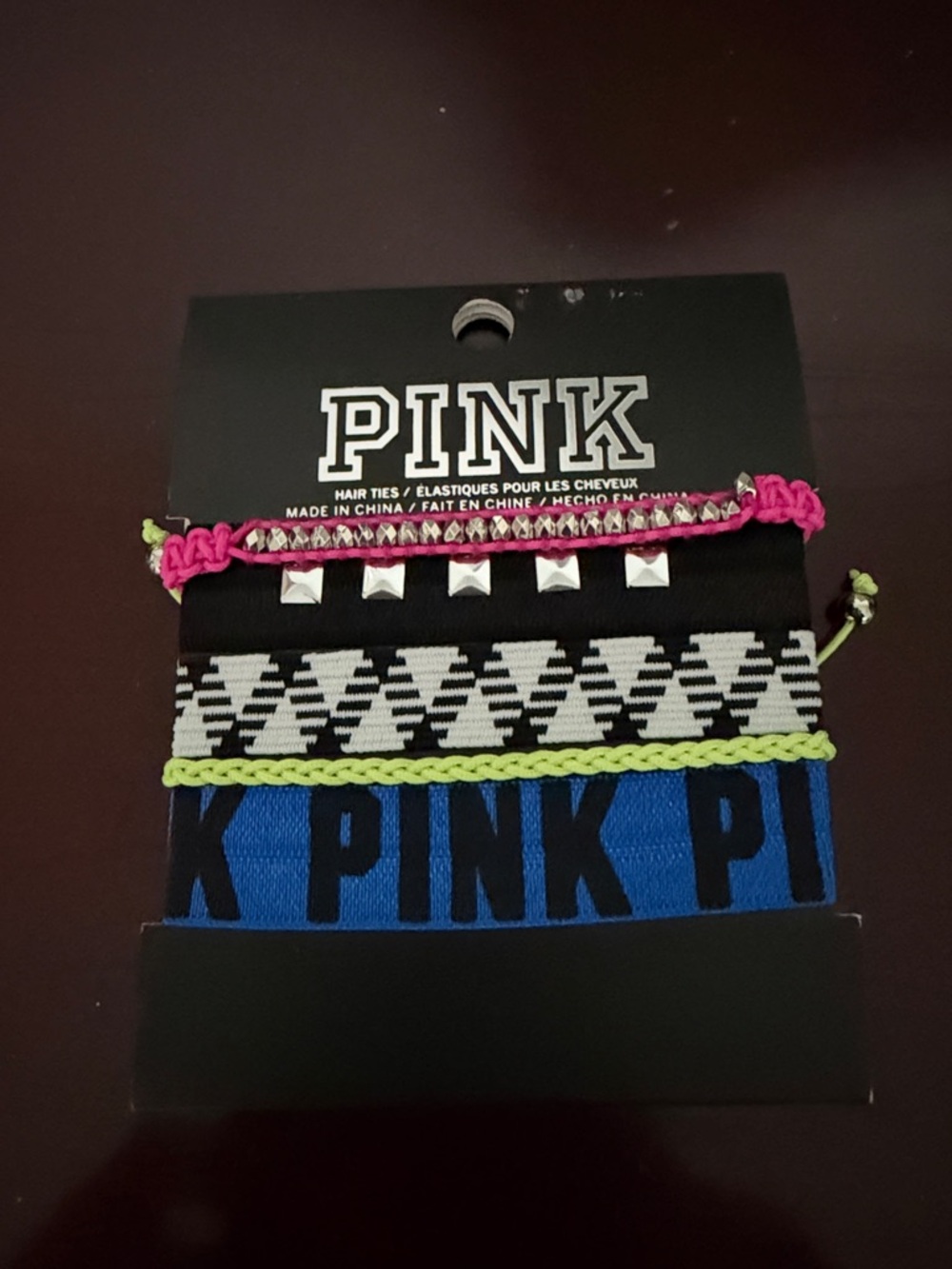 PINK Victoria's Secret 5-Pack Neon Pink, Blue, Black, Yellow Hair Ties